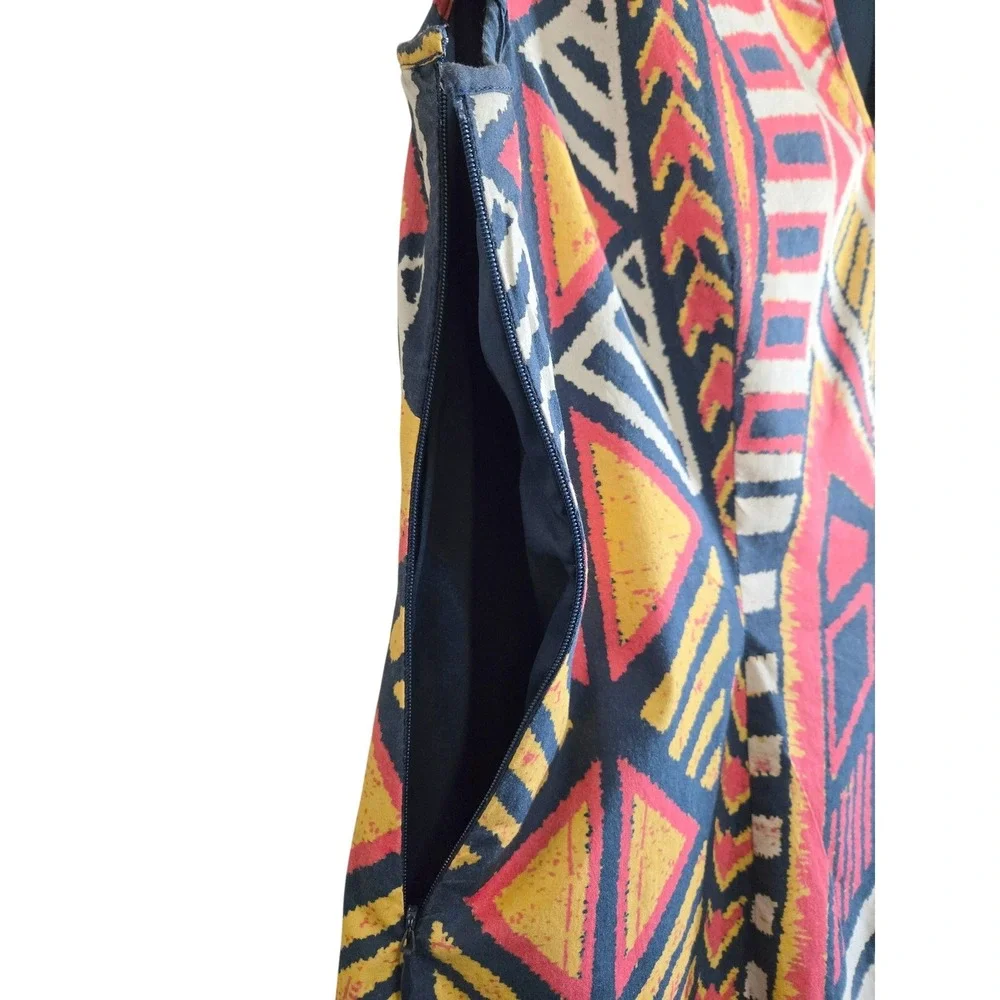 Adrianna Papell Chic Tribal Print Sheath Dress Geometric Cutout Cap Sleeve Sz 12